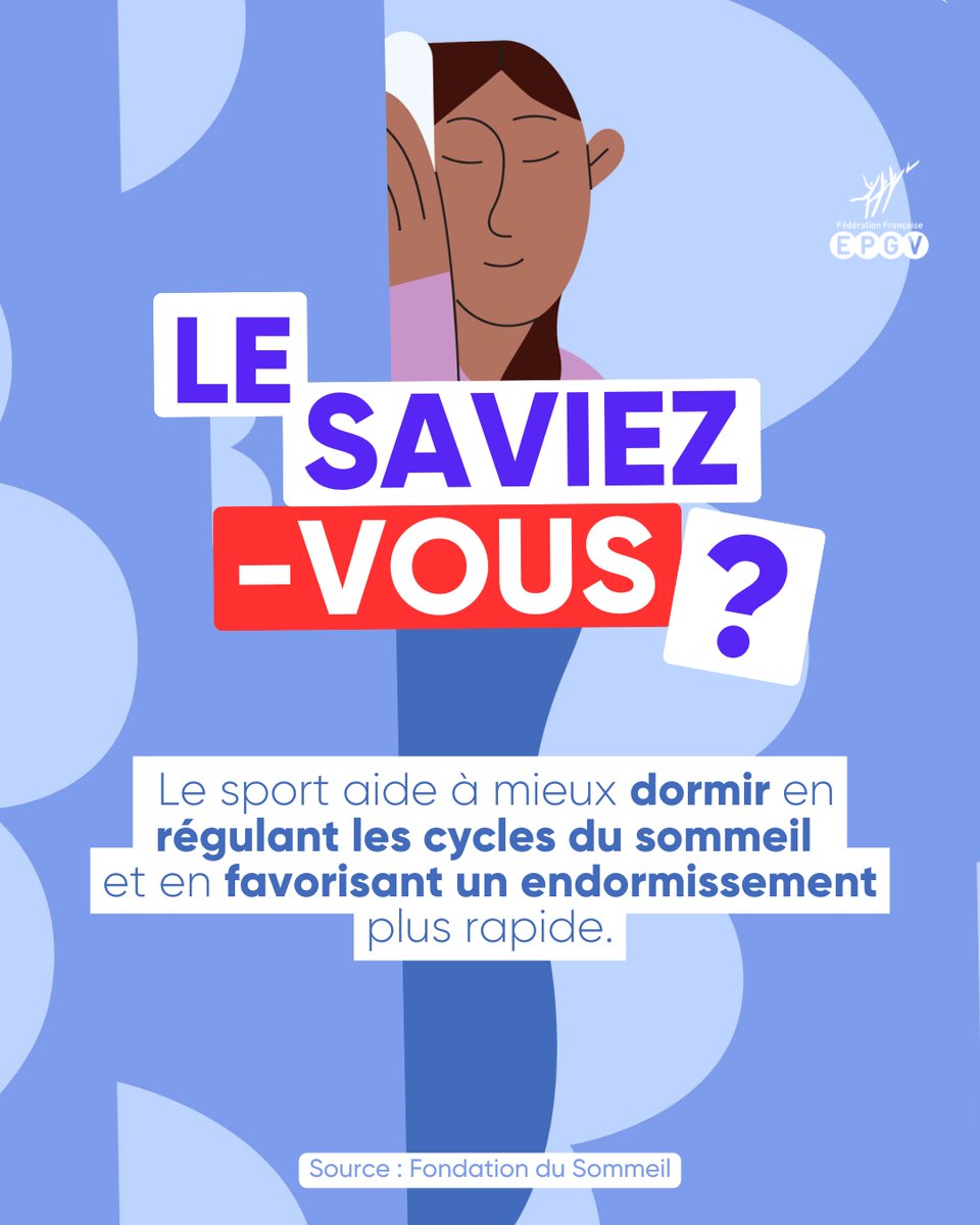 💡 Le Saviez-vous ?
Le sport aide à mieux dormir en régulant les cycles du sommeil et en facilitant un endormissement plus rapide. 💤💪

Bougez pour un meilleur sommeil ! 🌙

#SportEtSommeil #SportSante #FFEPGV