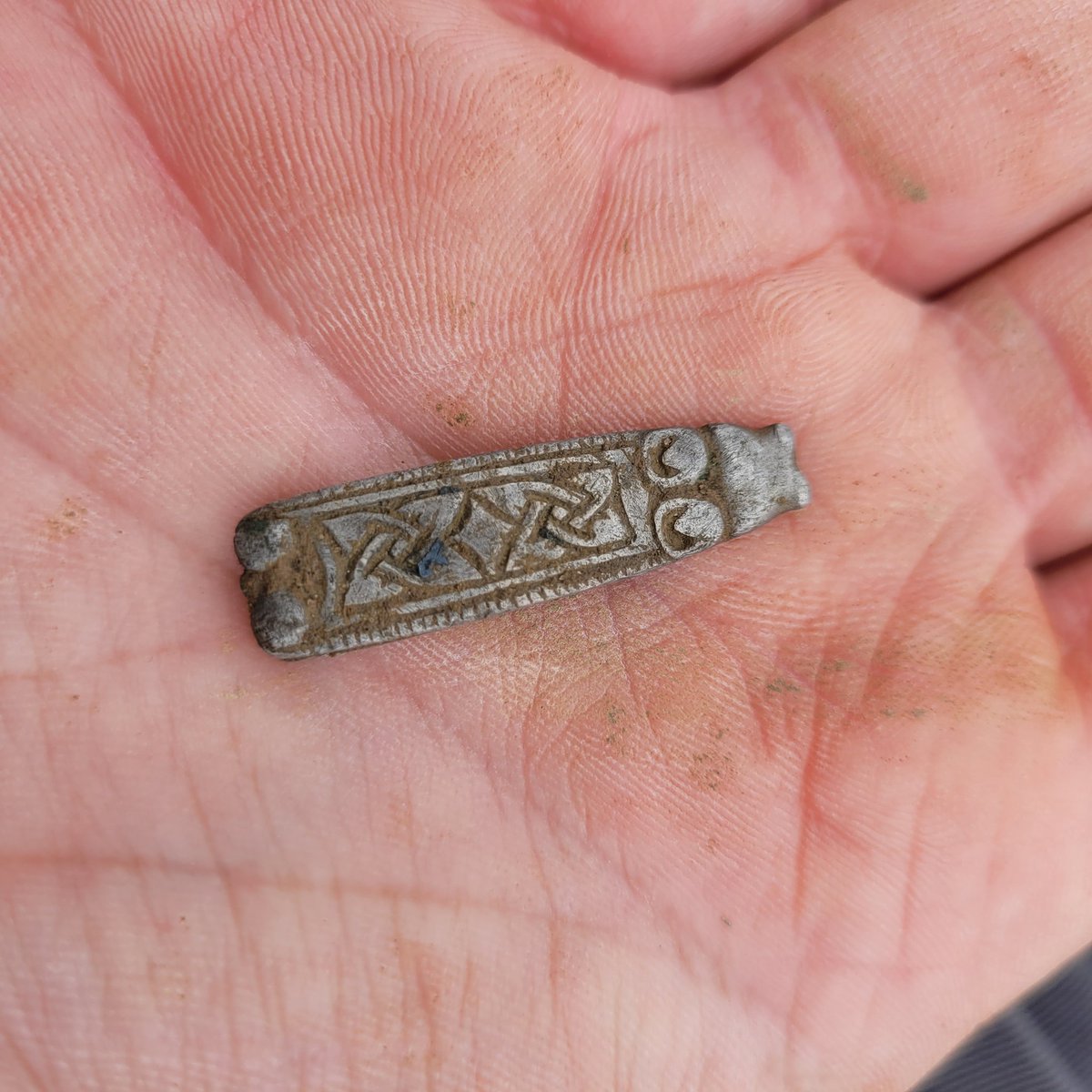 What a find yesterday - Trewhiddle strap-end in silver, 9th century. Found by a metal detectorist in our group, as its silver it will be declared as treasure. Once that process is complete we'll be donating it to the museum. Our first from this period. Delighted 😊 <a href="/findsorguk/">Portable Antiquities & Treasure</a>
