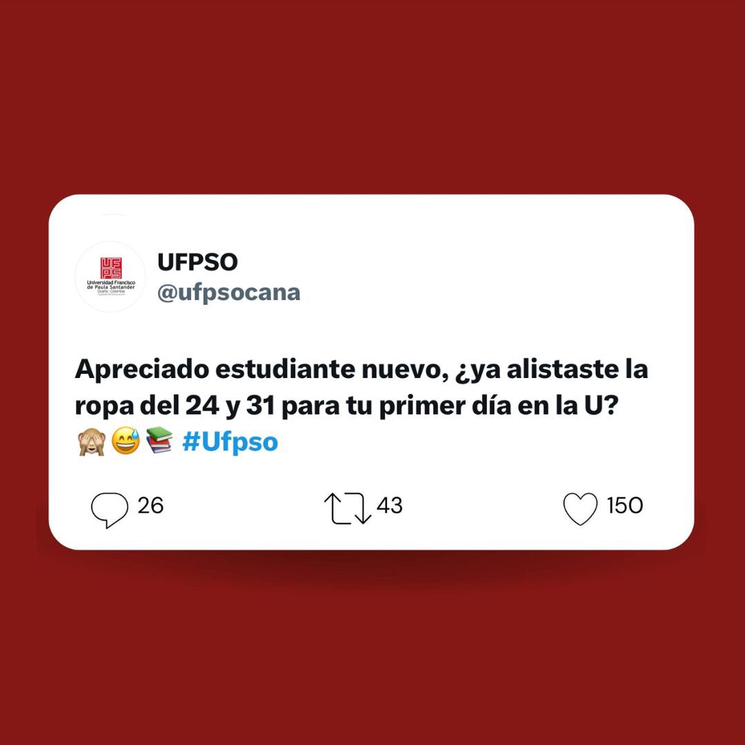 ¡La espera ha terminado! 📚😍

¿Ya tienes listo tu mejor outfit para el primer día en la U?, que no se pierda la tradición. 👖👚🧥👕
No vemos la hora de conocerte y darte la bienvenida a nuestra Casa de Estudios. ¡Nos sentimos felices de tenerte con nosotros! #Ufpso