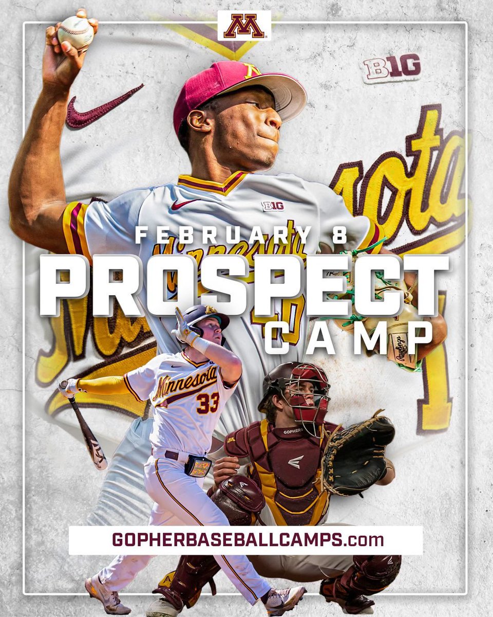 GopherBBCamps's tweet image. Just 6 more days to sign up for our upcoming prospect camp!
Over 75 of the region's top players are slated to attend! Don't miss out on this exciting opportunity to work with @GopherBaseball!
Sing up today at gopherbaseballcamps.com 〽️