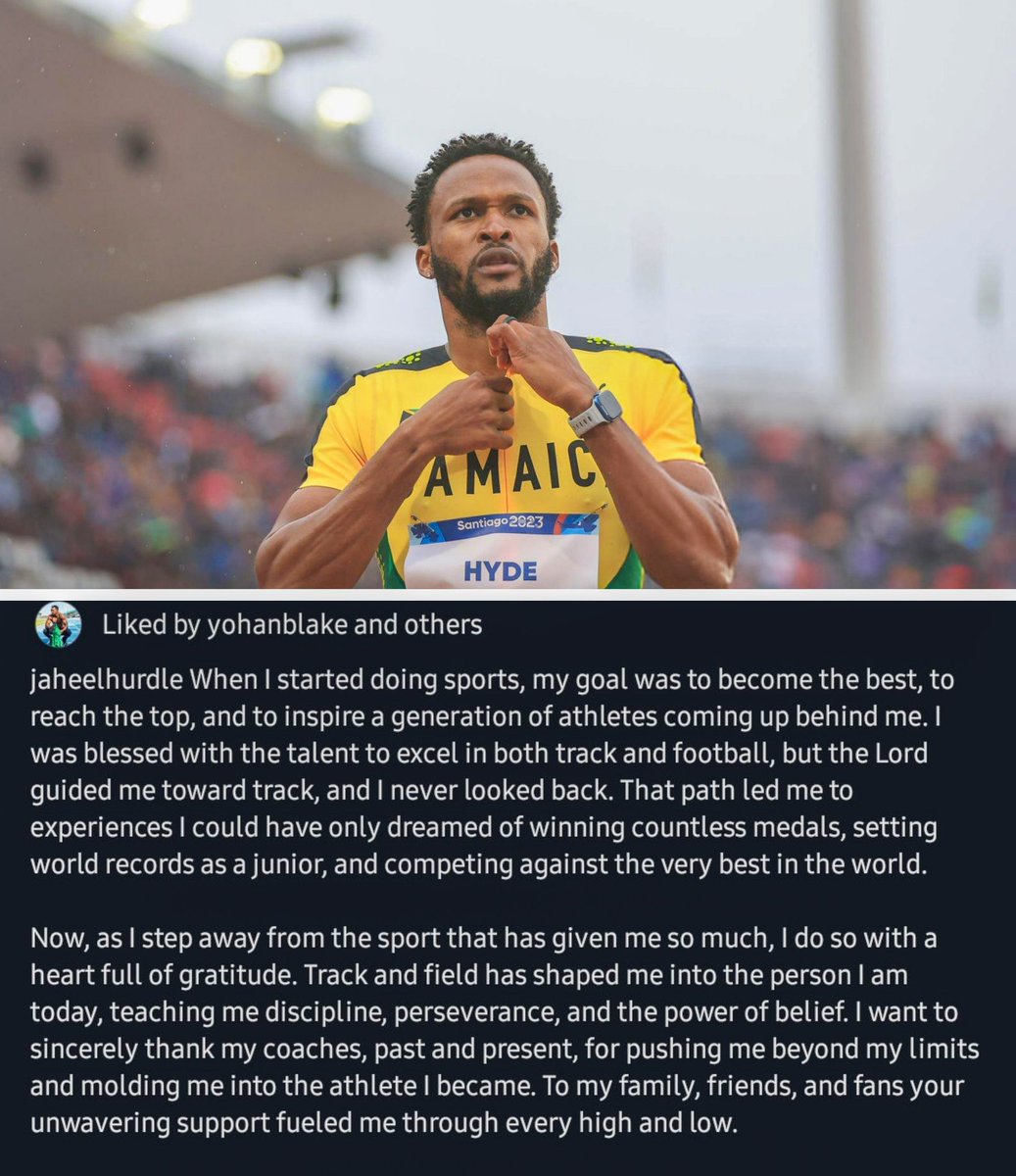 Jaheel Hyde 🇯🇲 retires as he turns 28 today!!

He was a World U-18 Champion in the 110mH and World U-20 Champion twice in the 400mH, where he eventually won 3 national titles, a Pan American Games title and Commonwealth Silver.

He boasts a Personal Best (PB) of 48.03s.