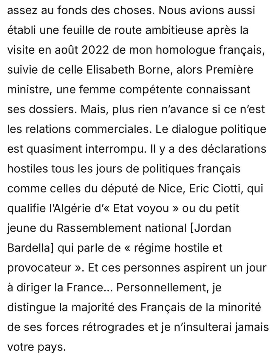 eciotti's tweet photo. Dans son interview accordée à @lopinion_fr, le dictateur algérien Tebboune s’en prend à @MLP_officiel, @J_Bardella et moi.

C’est un honneur d’être attaqué par celui qui enferme dans ses geôles, l’écrivain Boualem Sansal, prive son propre peuple de la manne gazière et menace la France et les Français à chaque intervention publique.