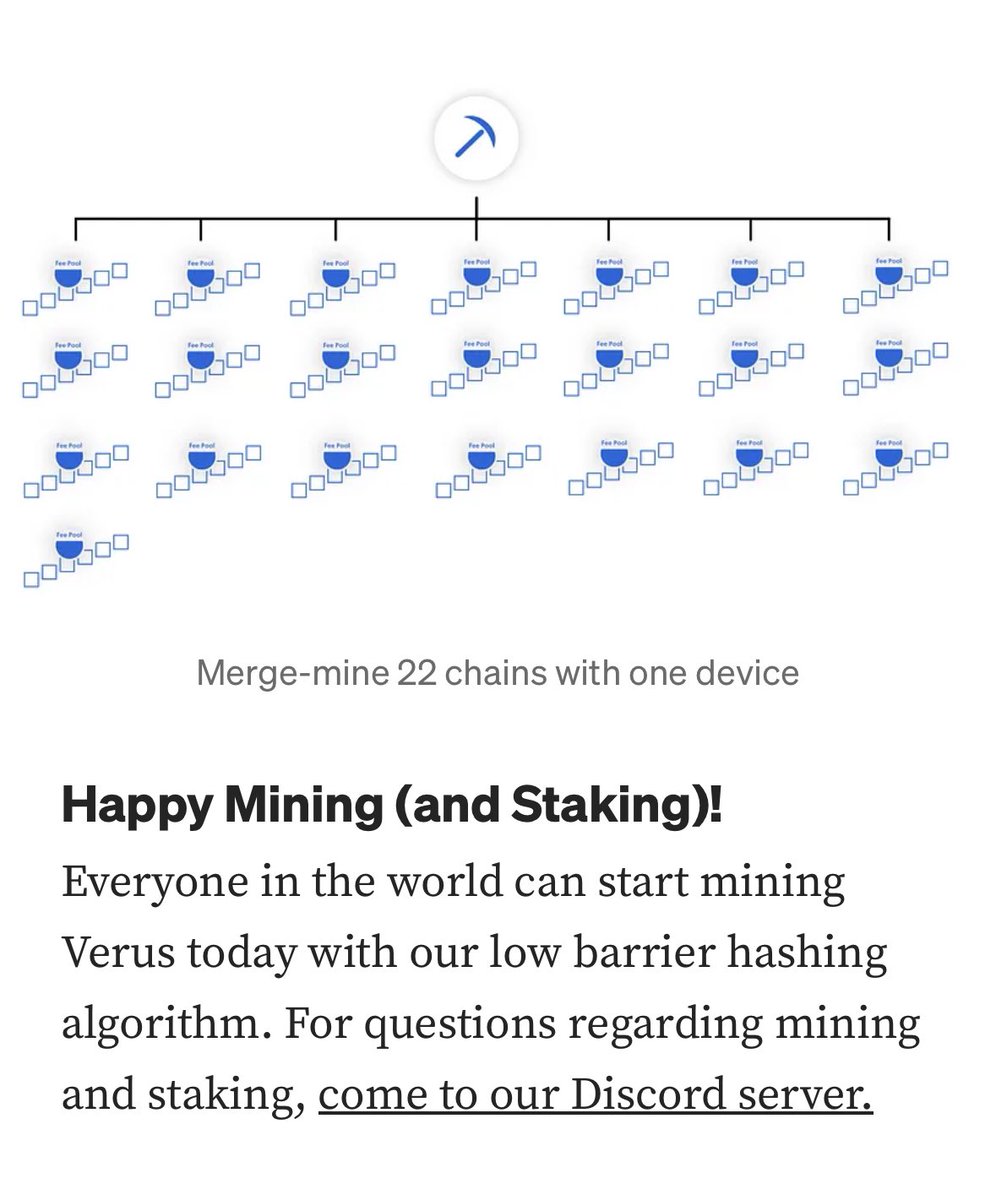 Your old cell phone or computer could be mining crypto on 4 different blockchains and counting, at the same time, with the energy it takes to play one game on it.

Verus $VRSC allows for anyone with a device that has a 64 bit CPU to participate in a rapidly growing worldwide
