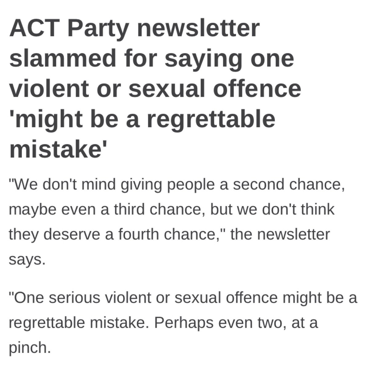 Nicholas: a very puzzled inquiring mind having fun (@nicholasphilp) on Twitter photo A Stuff article. Deleted.
Searched ACT site for the newsletter. Deleted.
I think ACT & <a href="/dbseymour/">David Seymour</a> are a bit bothered.
#TimJago sexual predator & #ACT A Stuff article. Deleted.
Searched ACT site for the newsletter. Deleted.
I think ACT & <a href="/dbseymour/">David Seymour</a> are a bit bothered.
#TimJago sexual predator & #ACT