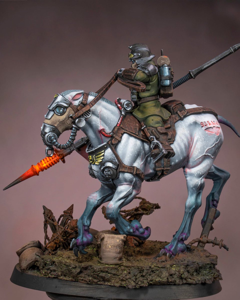 theminiaturista's tweet photo. Cadia is calling for help! And Krieg will answer! I changed the color scheme of the uniform i think this color matches the ground and separates the rider from the horse. Maybe this scheme could be called the Shinny Marshalls.
The painting guide will be available next week https://t.co/MGmYS2V1oW
