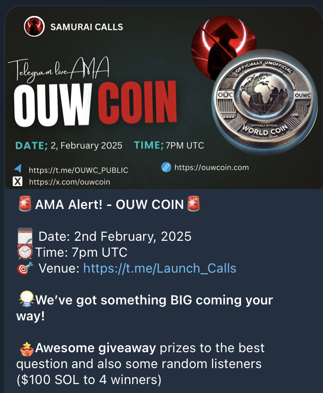 ThatCryptoDev's tweet image. Doing an AMA live with Samurai Calls in ~30 mins

Gettin the $OUWC story out there 🔥🚀

t.me/Launch_Calls - to join 
#liveama #crypto #AMA #OUWC