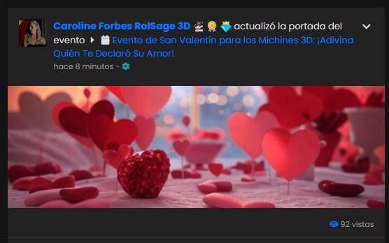michir0leplayer's tweet photo. AY DIOS EVENTO DE SAN VALENTIN PARA LOS PERSONAJES 3D #PLEH
AY QUE BONITO ♥ https://t.co/RKaRAP8N7b
