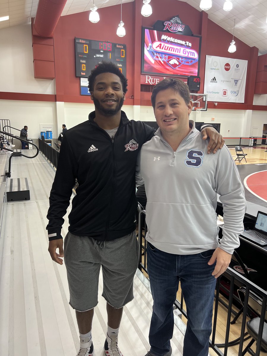 Wrestling - Isaac Dean - Shawnee ‘21 pictured with Shawnee Wrestling Head Coach Kyle Packer - Isaac Dean had a tech fall at 184 lbs. and was the deciding match as Rider University defeated Campbell University in today’s dual match.