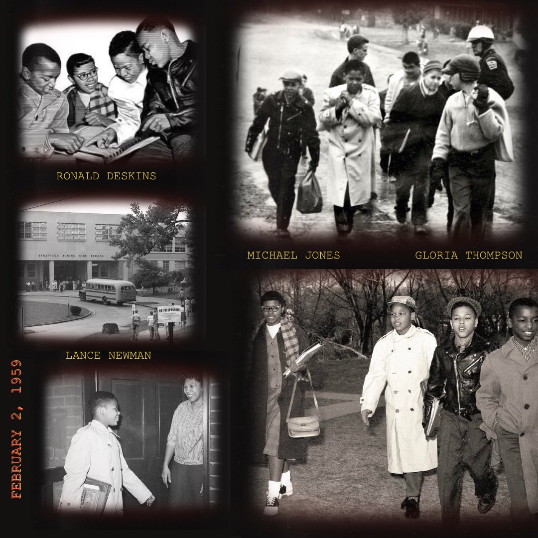 On this day in 1959, four African American students, Ronald Deskins, Michael Jones, Lance Newman, and Gloria Thompson, were admitted to Stratford Junior High School. 

Stratford Junior High School in Arlington, Virginia was the first public school in Virginia to desegregate.
