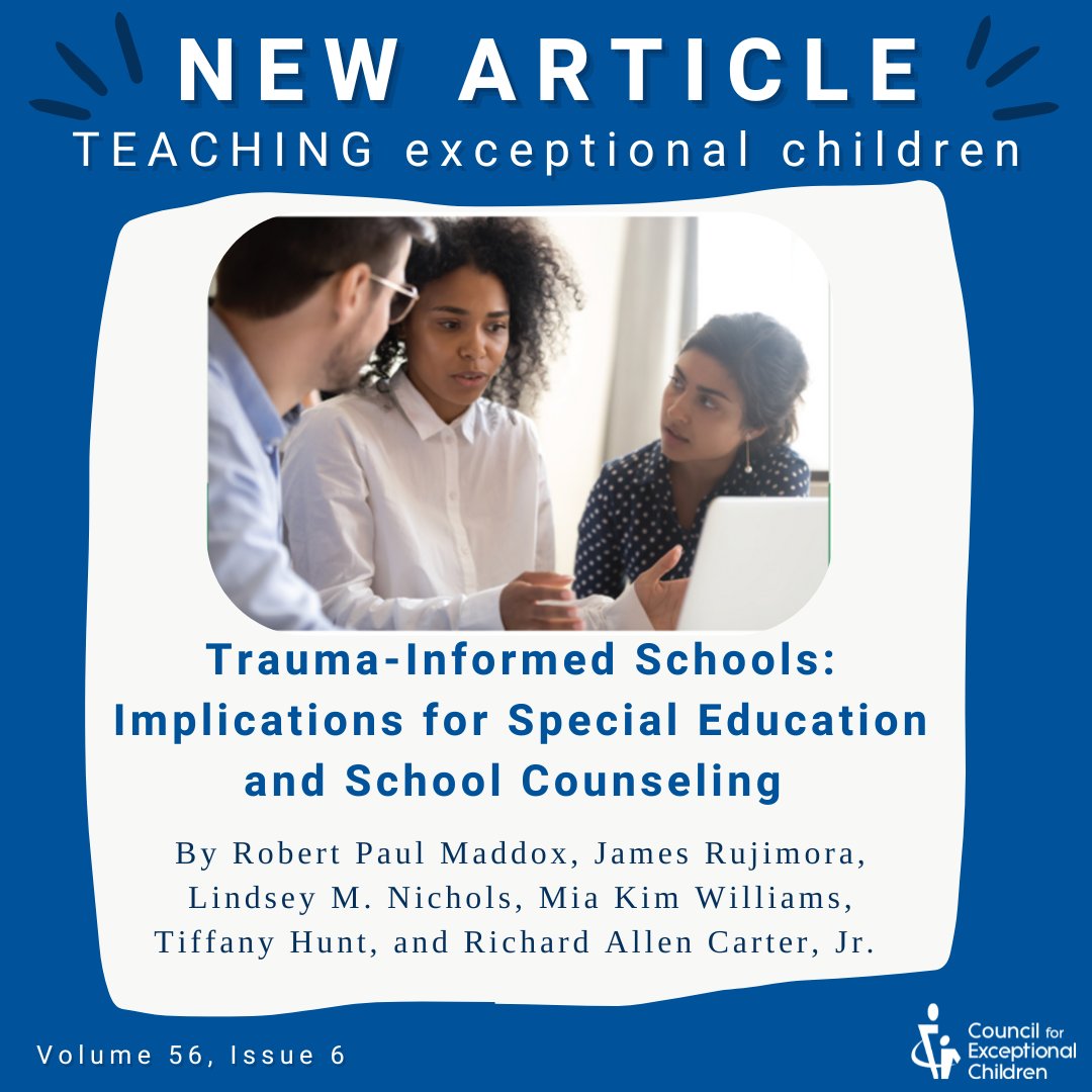 TEC_CEC's tweet image. There's an 80% likelihood that a student in a special education classroom has experienced trauma. Check out this article to learn how trauma-informed care (TIC) frameworks can be implemented in schools to make shifts toward significant advancements in TIC in special education.