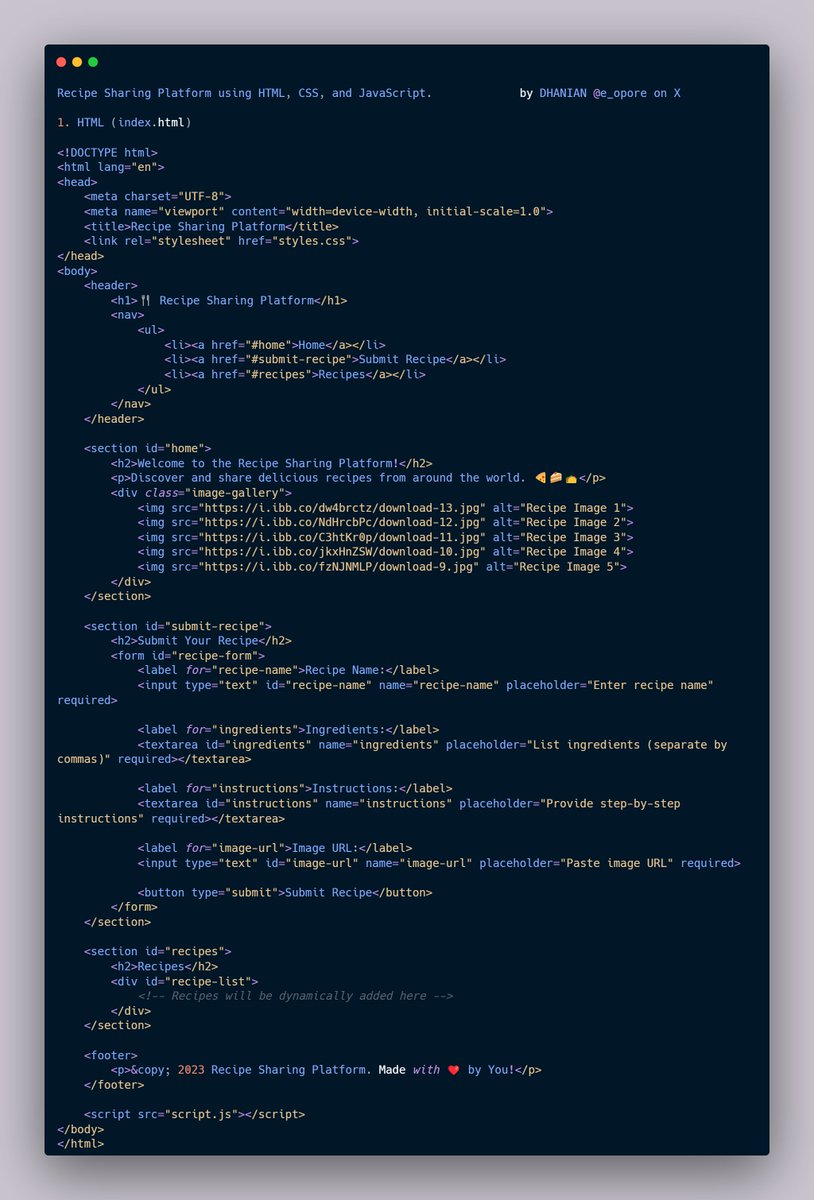 e_opore's tweet image. Recipe Sharing Platform using HTML, CSS, and JavaScript.