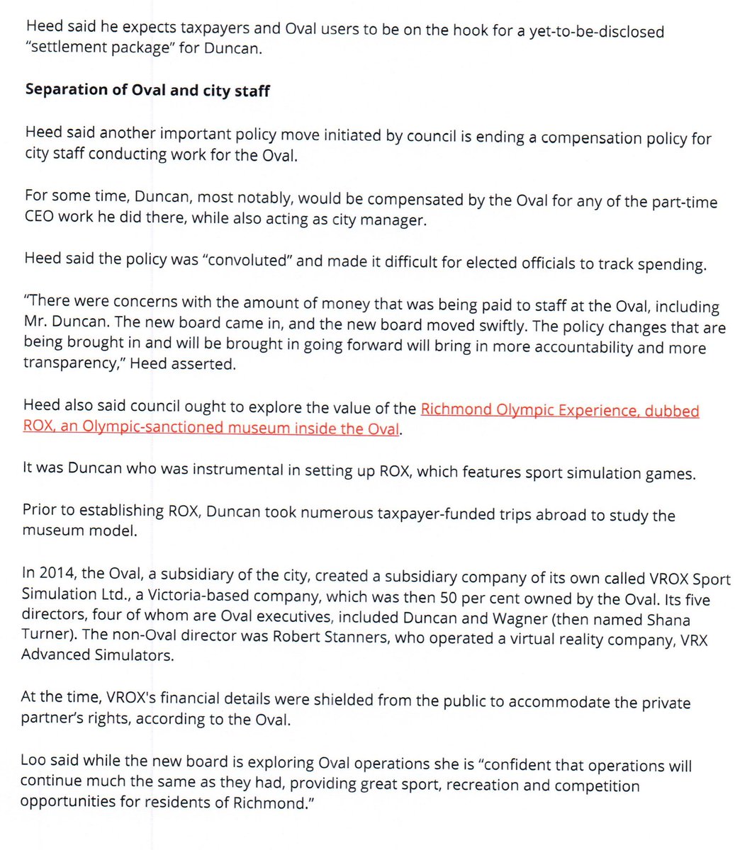 #Richmond OVAL needs better reporting Councillor Loo did not report back to council about the inner working of the OVAL for 6 years so I am thrilled that Councillor Michael Wolfe has replaced her as the council liaison he will relay more information to the City for  oversight.