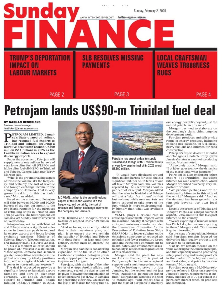 Jamaica supplying fuel to Trinidad and Tobago is a big deal representing a strategic part of our energy policy. 

We are positioning as a regional multi-energy innovator, through our very own @PetrojamJM refinery.

Earning valuable foreign exchange from non-tradtional exports is