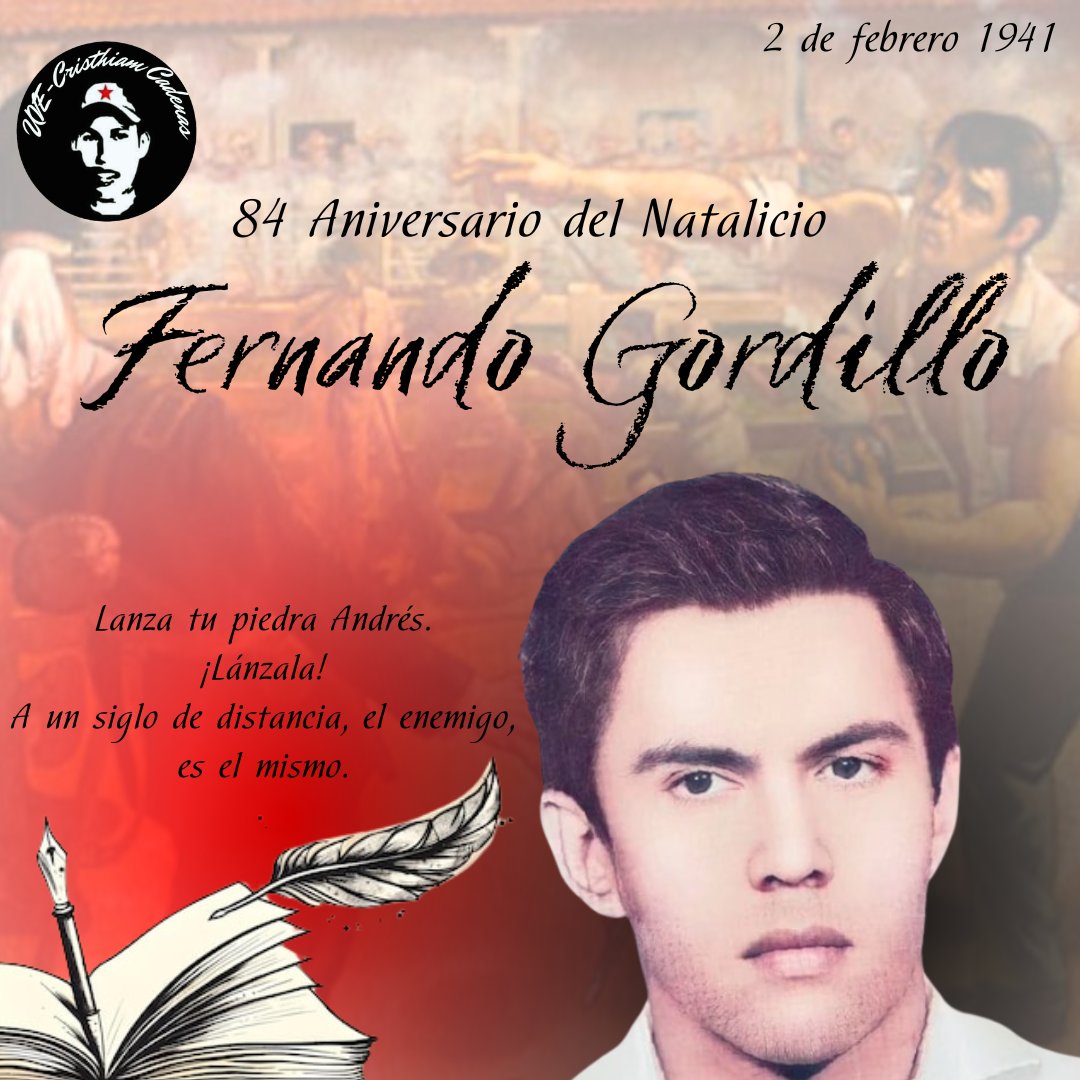🔅La UV Cristhiam Emilio Cadenas saluda el cumpleaños número 84 de nuestro poeta, líder universitario y militante sandinista Fernando Gordillo Cervantes, nació el 2 de febrero de 1941 en Managua. 
2025: 46/19 Siempre más allá! Avanzamos en la Revolución. ✌🏻♥️🖤
#LeonRevolucion