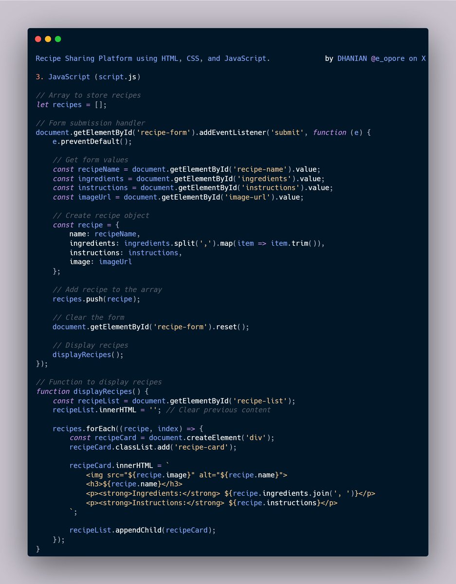 e_opore's tweet image. Recipe Sharing Platform using HTML, CSS, and JavaScript.