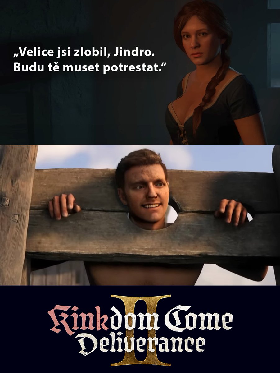 RadovanSamotny's tweet photo. "Hele, žádnej kink shaming. Pokud se to líbí oběma stranám, tak you do you."
– Kery
---
Výzva: každý den postnu jedno KCD meme a to až do vydání Kingdom Come: Deliverance 2 #KCDposting. https://t.co/ZT6gT6iOU1