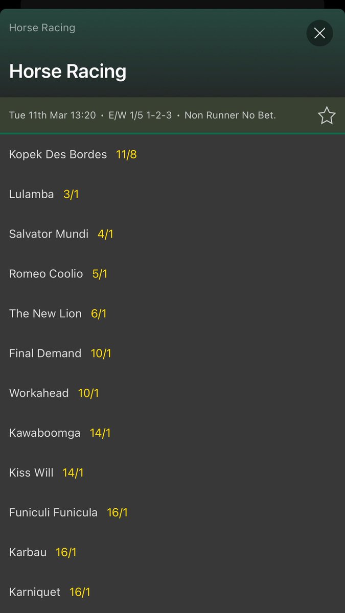 Glad I put this antepost (NRNB) on last night. Fingers crossed for March!