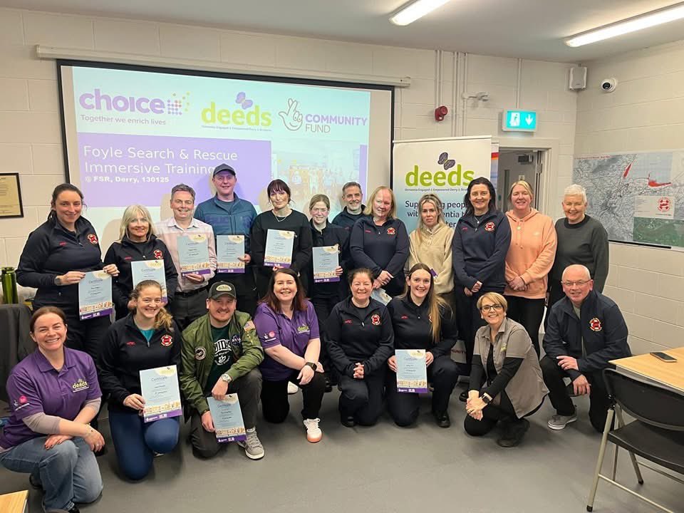 👏👏👏Congratulations to the wonderful volunteers <a href="/Foylerescue/">Foyle Search& Rescue</a> who recently completed our <a href="/TNLComFundNI/">The National Lottery Community Fund NI</a> immersive dementia awareness training. Thanks to <a href="/Choice_Housing/">Choice</a> for creating more opportunities to raise awareness &amp; educate people about Dementia💚💜💚🌈☀️✊