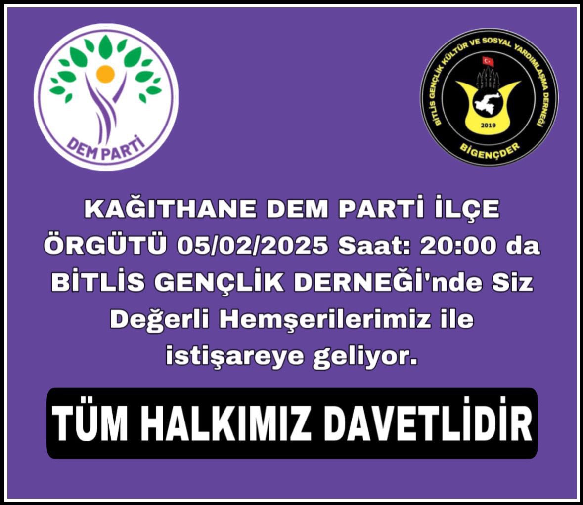 demkagithane's tweet photo. 5 Şubat çarşamba saat 20.00’de Dem Parti Kağıthane İlçe Örgütü olarak Sanayi Mahallesi, Bitlis Gençlik Derneği’nde olacağız. Tüm halkımızı bekliyoruz. https://t.co/VwIeQrURUC