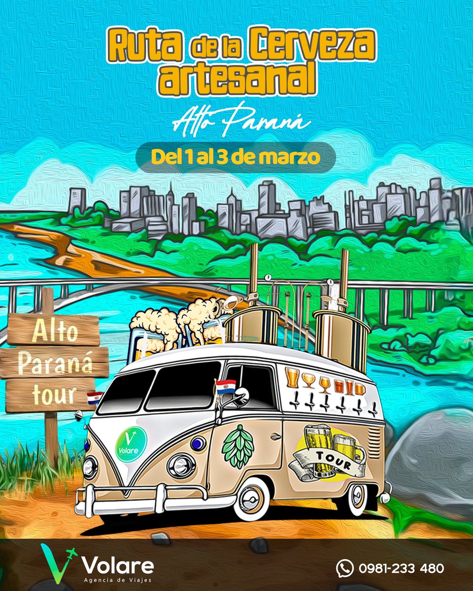 cerveroga's tweet photo. ¡Descubre los sabores de tu tierra! 
Del 1 al 3 de Marzo, sumérgete en una experiencia sensorial única.
Te invitamos a explorar y disfrutar del mundo de la cerveza artesanal en el departamento de Alto Paraná 
Reservas y consultas:
VOLARE VIAJES
0981-233480 https://t.co/xuqYlXKAkL