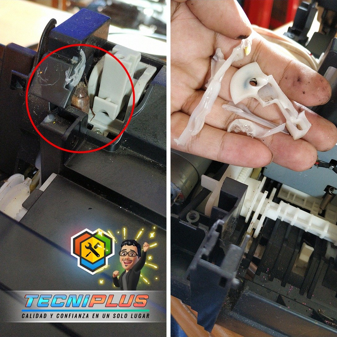 Cuando el cliente dice: no imprime, porque será..? 

Luego de la revisión respectiva, oh sorpresa con lo que nos encontramos: un escarabajo y todo el sistema de engranaje atascado por derrame de silicona.