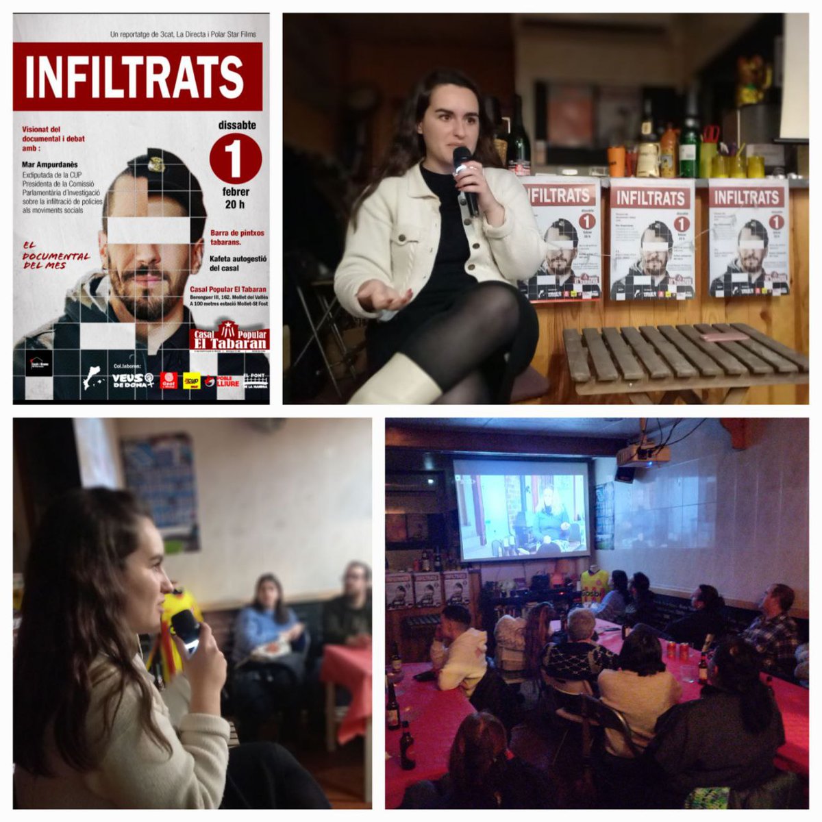 💥Un vespre genial ahir al <a href="/CPTabaran/">Casal P.El Tabaran🎗</a>      amb doc "Infiltrats"
, la companya <a href="/MarAmpurdanes/">Mar Ampurdanès</a> i la gent més 😍 bonica de #Mollet.
🎯 Un debat tan útil com interessant i una nit molt xula !
🍻 Gràcies a totes per ser-hi sempre !😍👏👍