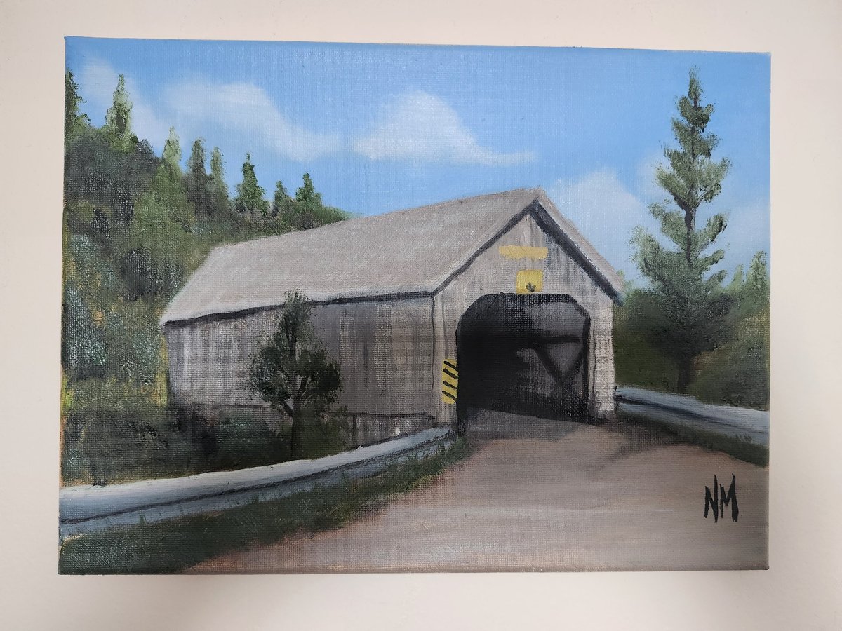 AllysonCormier's tweet photo. @ArtbyNathanMark newest piece! Covered bridge in the Alma area. #NewBrunswick https://t.co/D5u5suQXU7