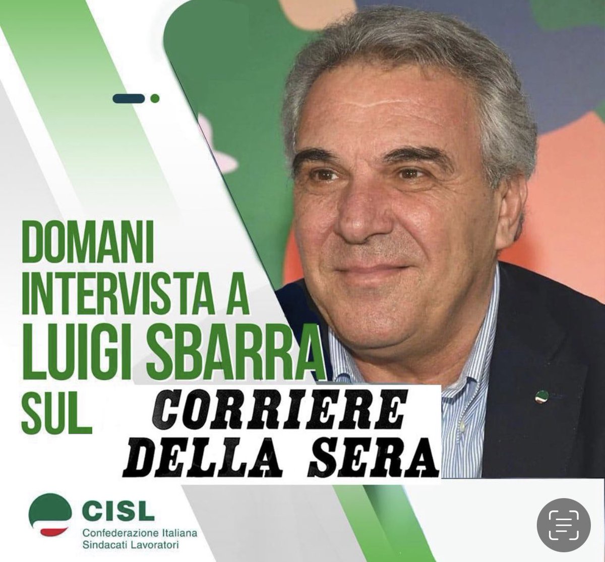 CISL Nazionale (@cislnazionale) on Twitter photo Domani, lunedì 3 febbraio, intervista al leader Cisl #LuigiSbarra sul <a href="/Corriere/">Corriere della Sera</a> della sera. Domani, lunedì 3 febbraio, intervista al leader Cisl #LuigiSbarra sul <a href="/Corriere/">Corriere della Sera</a> della sera.