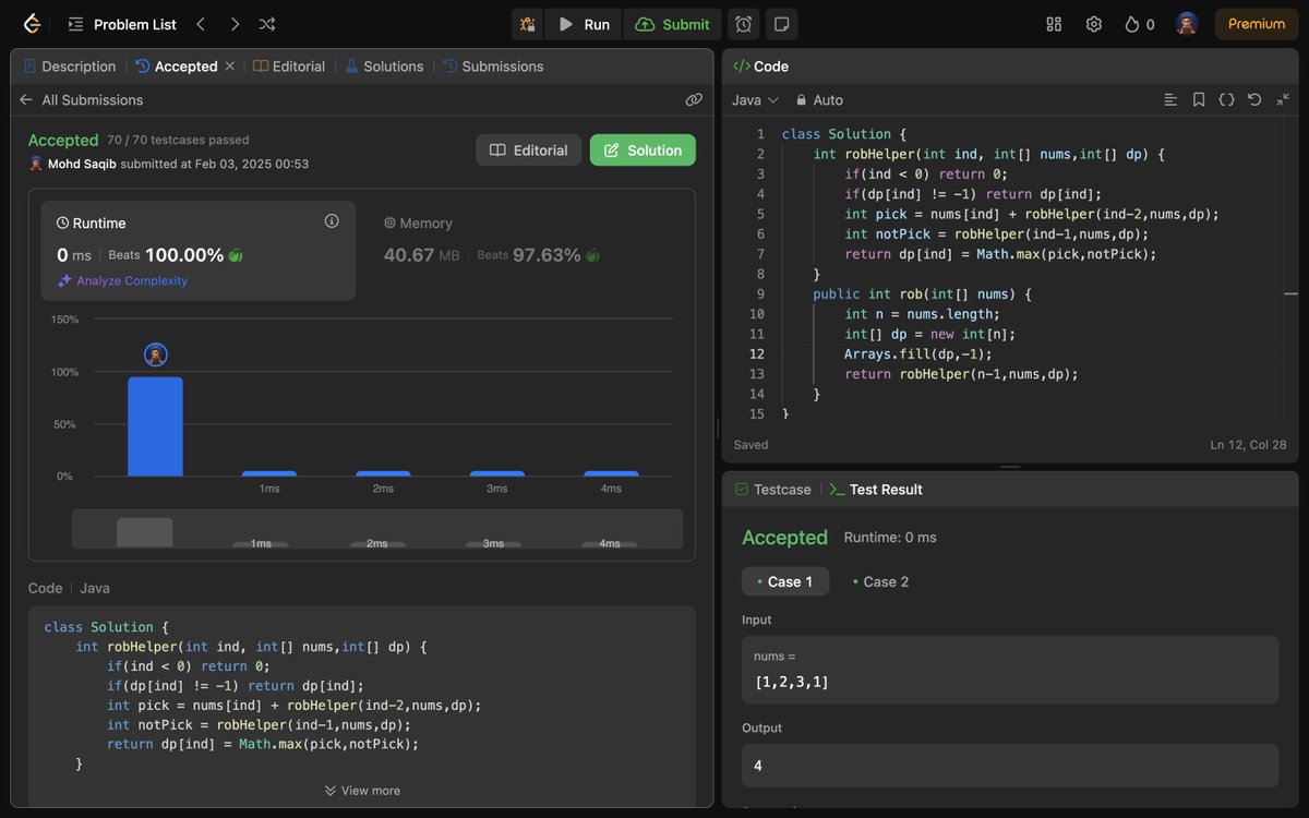 Mohd_Saqib_'s tweet image. 🚀 Day 196 of #Coding 🚀

Diving deeper into Dynamic Programming, today I tackled the House Robber problem using memoization.

✅ 198. House Robber (Memoization)

#DynamicProgramming #Memoization #DSA #LeetCode #CodingJourney #100DaysOfCode #180DaysOfCode #letsconnect #CONNECT