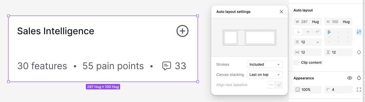 ZichengGu's tweet image. TIL: When using auto layout with strokes, always choose "Include Strokes" over "Exclude Strokes"! (a kinda hidden setting)
While they look identical, excluded strokes will cause mismatched width/height when translating to code.
#DesignTips #FigmaTricks #UXDesign