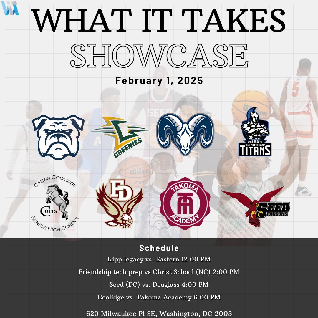 What It Takes Showcase Standouts:

'25 
Zymicah Wilkins- Christ School (NC State)
Solomon Lewis- Douglass
Marcel Lane- Eastern
Makhye McKnight- Douglass
Madden Collins- Christ School (American)
Zeadon Myles SEED
Jelani Lee- Douglass

'26
Malik Shackleford- Friendship Tech
Dacen