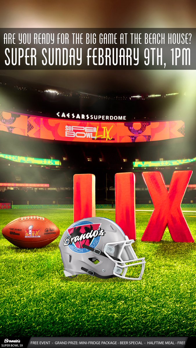 Happy South Beach Sunday!
$4 domestics all day and night 😎
🏝️🍻🏈🍻🏝️
We have 2 mini-fridge packages (including one fully loaded) to giveaway among tons of other prizes at The Big Game at The Beach House next Sunday February 9th!

#Brantford #SuperBowlLIX