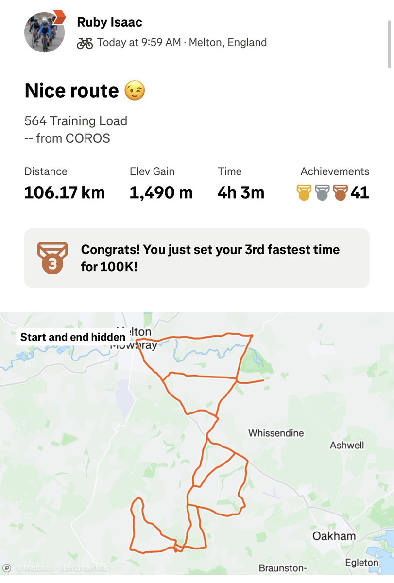 A nice few miles around the Leicestershire countryside today. X