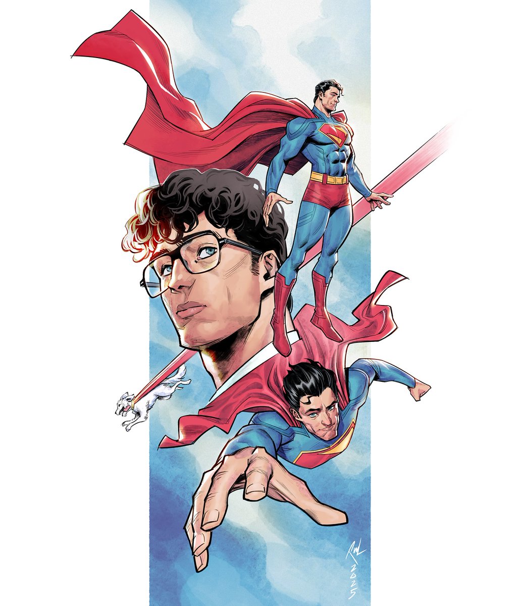 TaurooAldebaran's tweet photo. David Corenswet's #Superman and Krypto illustrated by artist Rowel Palapar. https://t.co/aDUoRJfsCp