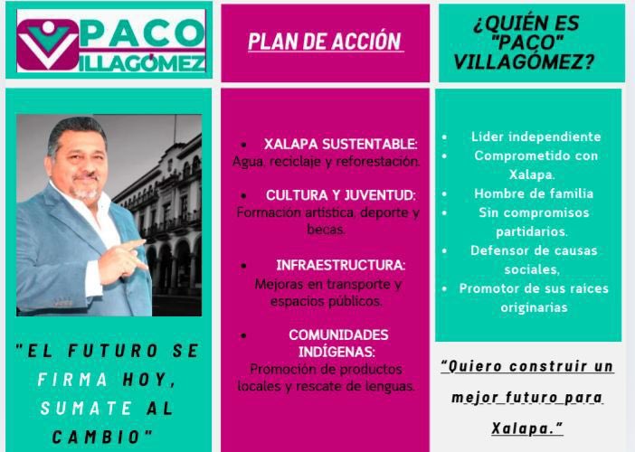 devozenvozmx's tweet photo. 🌟 ¡Xalapa merece un cambio y tú puedes hacerlo posible! 🌟

Paco Villagómez ha dado un paso valiente al registrarse como candidato independiente para la alcaldía de Xalapa. 💪 Sin compromisos con partidos, sin acuerdos a puerta cerrada… solo con la gente y para la gente. https://t.co/YBI57p6xZ5