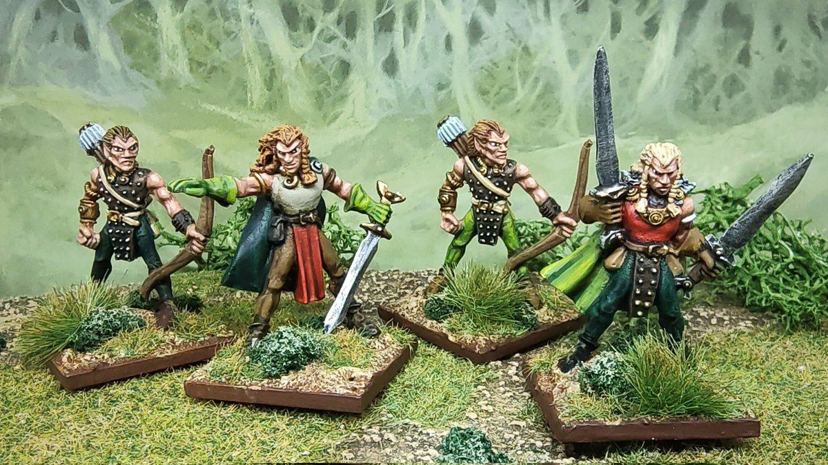 After playing some Midgard and Warband games in January it's clear I need to up the numbers on a few of my wood elf units to fill the bases up. Here are a pair of archers and some champions. All classic Copplestone sculpts