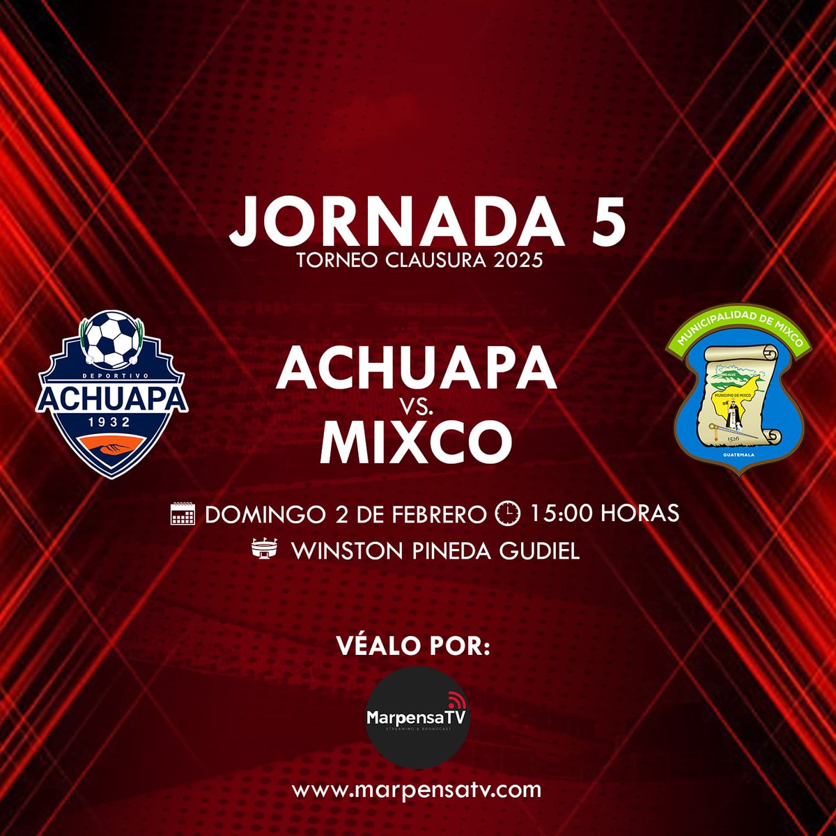 marpensatv's tweet image. 🔗ENLACE - JUEGO - EN VIVO
🧅Achupa vs 🐷Mixco 
🕒Hoy, 15:00 horas 
📺Véalo por marpensatv.com