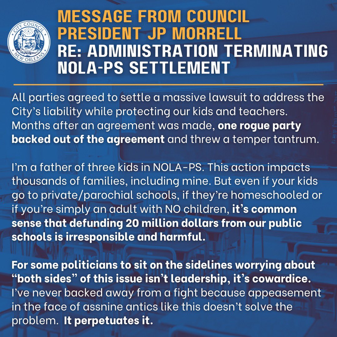 It’s common sense that defunding $20M from our public schools is irresponsible and harmful. Full stop. 🛑

CC: <a href="/NOLACityCouncil/">NOLACityCouncil</a>