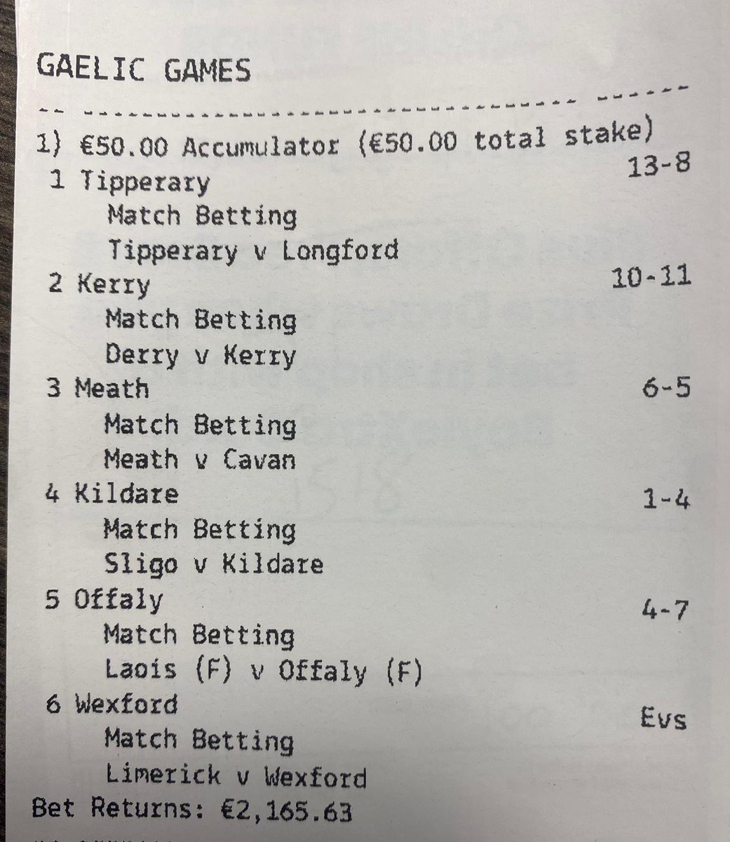 Bank Holiday Bookies Bashing 💸💪🏻

I’ve a late Mark Russell 2 pointer for Tipp and a Kerry comeback out of nowhere to thank for this #gaa