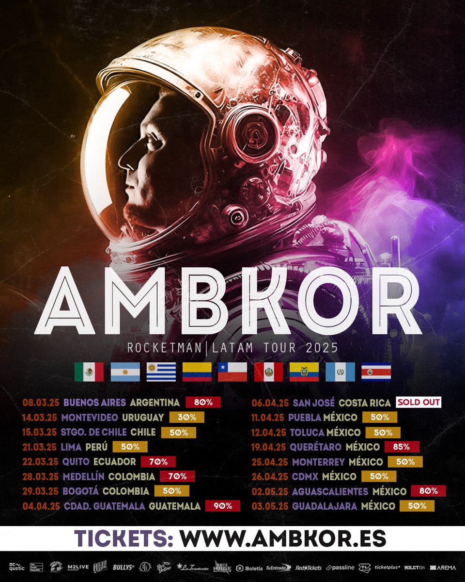 Familia de LATAM!!! Preparados para estoooo?!?!?!  Esto será un antes y un después en nuestras vidas!!!🐺❤️Ojo, que hay ciudades que ya están apunto de agotarse y el resto no tardarán!!! 🔥🔥🔥 Dónde te veo??? VAMOOOSSS!!! 🎟️ambkor.es🎟️ 
🇲🇽 🇦🇷 🇺🇾 🇨🇴 🇨🇱 🇵🇪 🇪🇨 🇬🇹 🇨🇷
