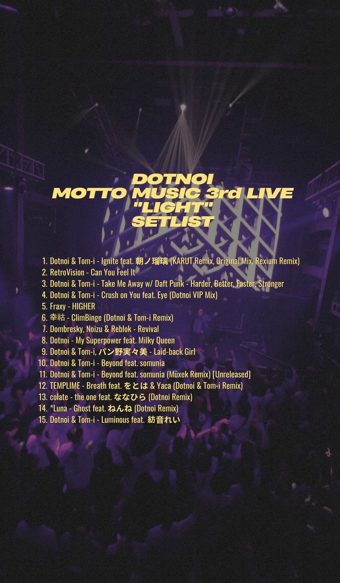 DotnoiMusic's tweet photo. THANK YOU !!! #MOTTO3rdLIVE 

MOTTO MUSIC 3rd LIVE "LIGHT" SETLIST

Spotify Playlist (released song only):
https://t.co/LNUAPGU4PE https://t.co/VDqFjALGi8