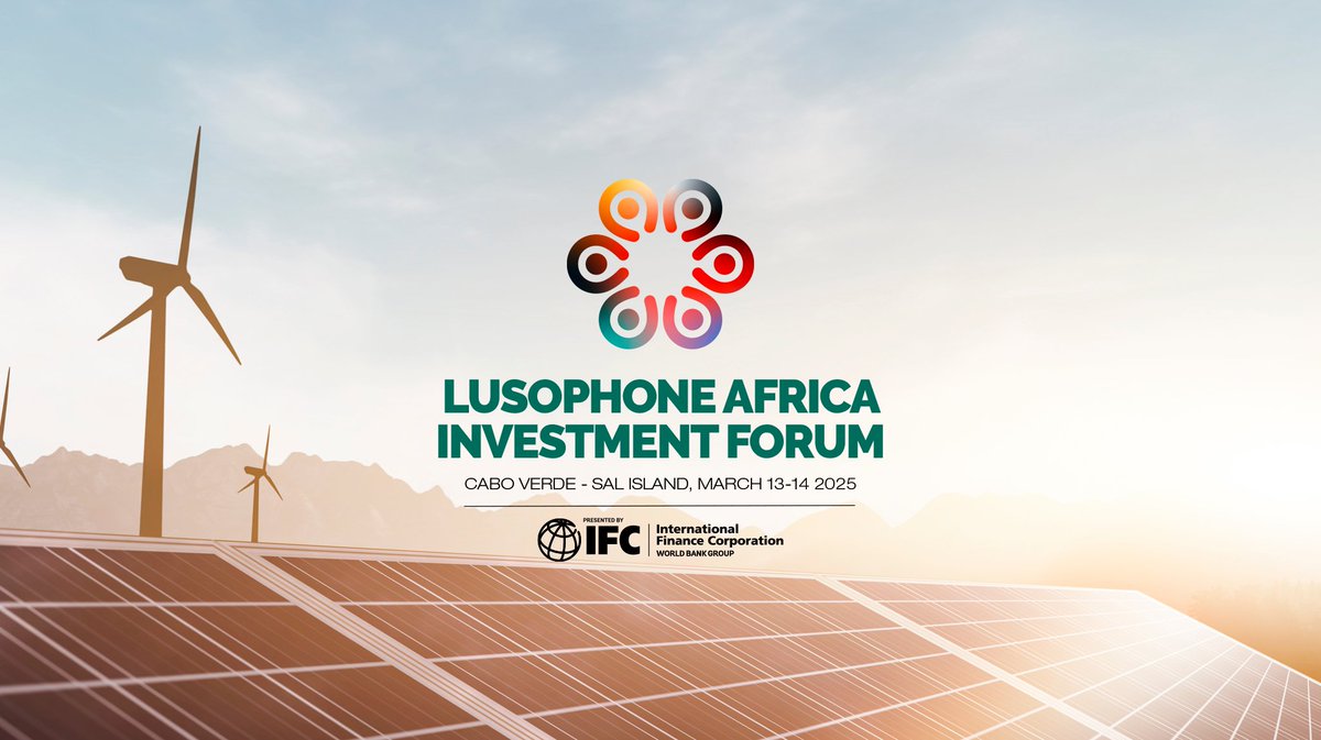 IFCAfrica's tweet photo. Mark your calendars! This March, #CaboVerde will host the 1st #Lusophone Africa Investment Forum -bringing together leaders to drive investment &amp; economic growth in the #PALOP 🇦🇴🇨🇻🇬🇶🇬🇼🇲🇿🇸🇹. 

📅March 13-14, 2025 

Hosts: @IFC_org &amp; #LusophoneCompact. 

🔗 https://t.co/y6co4urQfL https://t.co/1eOxNr8xQC