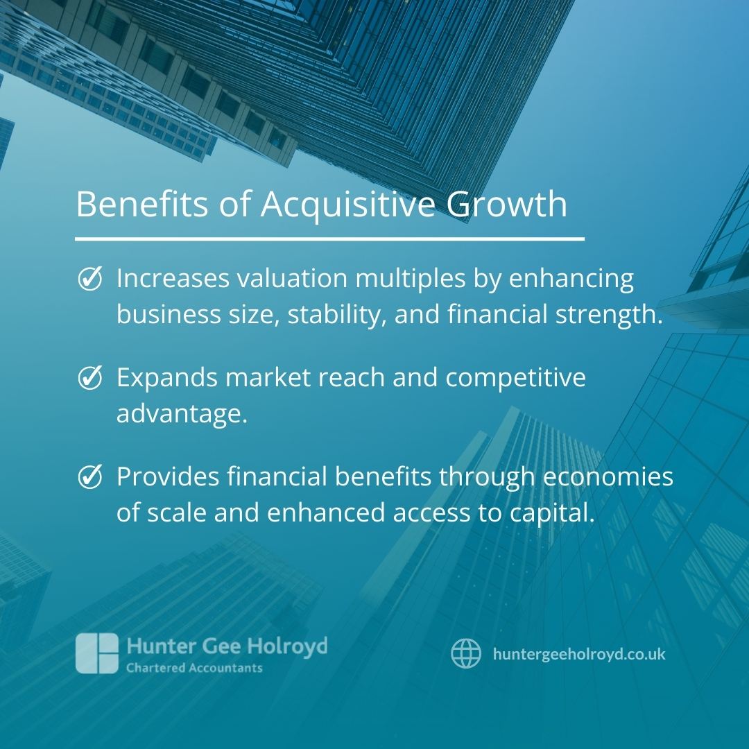 Expanding your business can significantly enhance its valuation multiple and drive long-term growth.

Read our article for more information on why strategic acquisitions can be an excellent way to address and mitigate existing challenges or weaknesses: huntergeeholroyd.co.uk/news-and-advic…