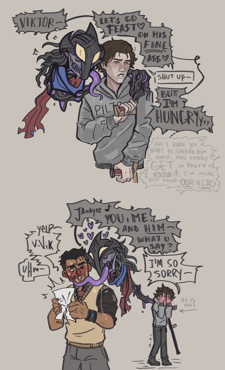 Lolo_Lex's tweet image. Venom!AU where J and V are working on the symbiote assimilation research but after a tragic accident in the lab involving Vik, Jayce bonded one of the samples to him to save his life.

Now the symbiote wanna make them fuck and resolve that weird sexual tension they have.

#jayvik