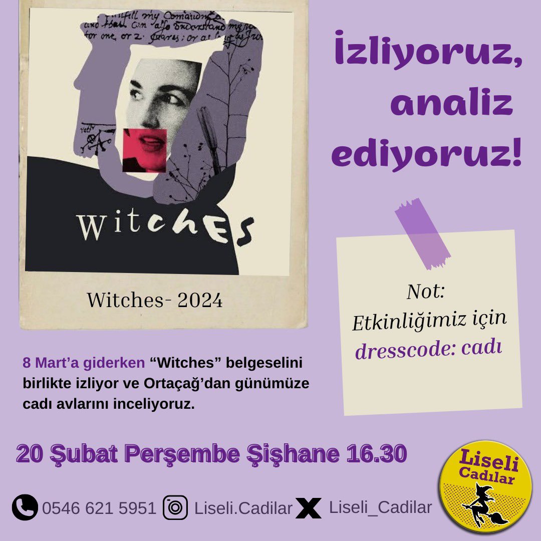 📍İstanbul

8 Mart’a giderken “Witches” belgeselini birlikte izliyor ve analiz ediyoruz.

Etkinliğe katılmak için bize ulaşabilirsin kızkardeşim!

docs.google.com/forms/d/e/1FAI…