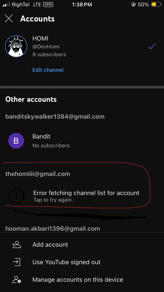 thehomiii's tweet photo. @TeamYouTube Unfortunately, I don't have access to the channel, but it was related to the email thehomiiii@gmail.com. https://t.co/BArNhyIQLb