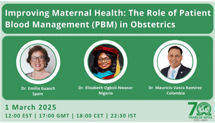 wfsaorg's tweet photo. 🆕 Improving maternal health: The role of Patient Blood Management (PBM) in Obstetrics🩸
 
Join us on this webinar led by WFSA's Perioperative Patient Blood Management (p-PBM) Working Group on 1 March.
🔷Optimising Red Blood Cell Mass, the First Pillar of PBM
🔷PBM once Postpartum Haemorrhage (PPH) has been declared
🔷Managing Postpartum Anaemia in Low- and Middle-Income Countries (LMICs)

Register now: https://t.co/m7QTT6Qz9g

#anaesthesia #PBM #anesthesiology
