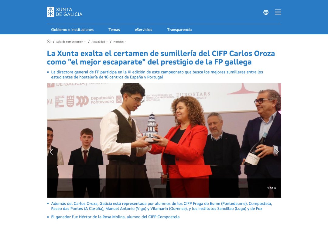 ✨ Innovación y Formación en Sumillería 🍷

Nos complace compartir la noticia sobre el certamen de sumillería del CIFP Carlos Oroza, un escaparate clave para los futuros profesionales del sector🚀

🔗 xunta.gal/es/notas-de-pr…

#Sumillería #innovacion #FP #DimensionaCT