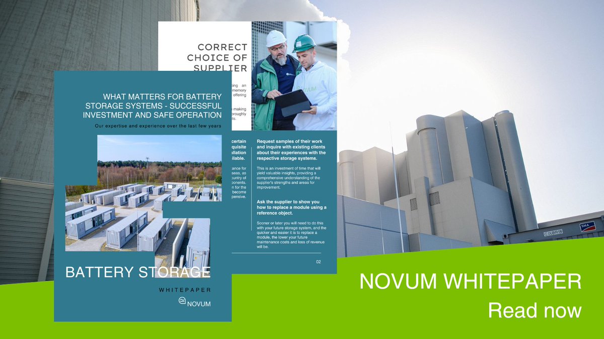 NovumDresden's tweet photo. Whitepaper: Battery Storage –Successful investment and safe operation🔋

Battery storage is key to the energy transition—but poor planning, bad suppliers &amp; lack of monitoring cause costly failures.

📖 Avoid pitfalls &amp; protect your investment! 
✅Read now https://t.co/mA25k3yD4K https://t.co/m5PJP5bgdp