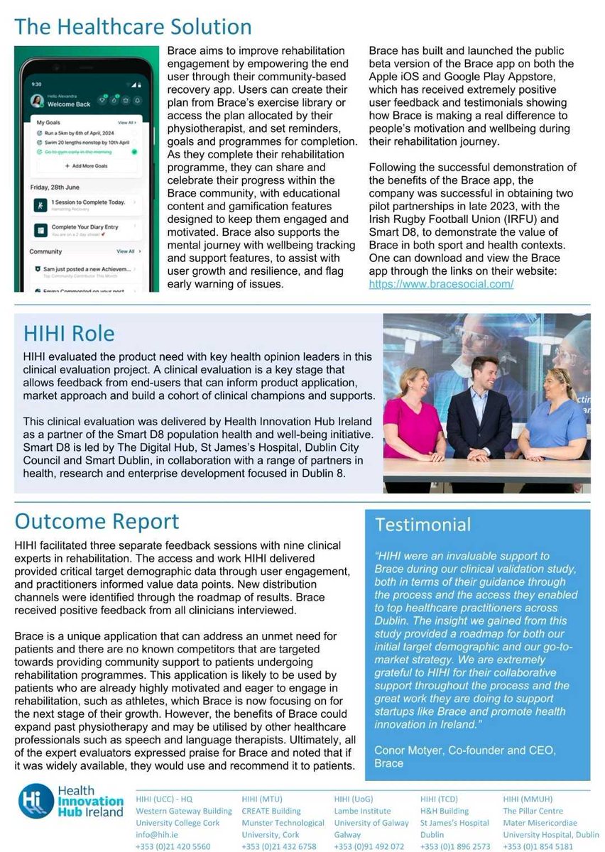 brace_social's tweet photo. Great to see Brace featured as @HIHIreland spotlight company for the Clinical Validation Study we completed in 2024!

🔗Link to Case Study: https://t.co/RCUbyJTotI

@smart_d8 @smartdublin @Entirl @EI_NewFrontiers @TheDigitalHub https://t.co/2CeoBNIGHS